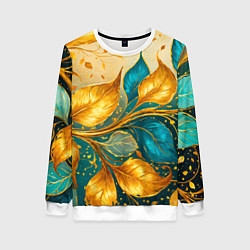 Женский свитшот Листья абстрактные золото и бирюза
