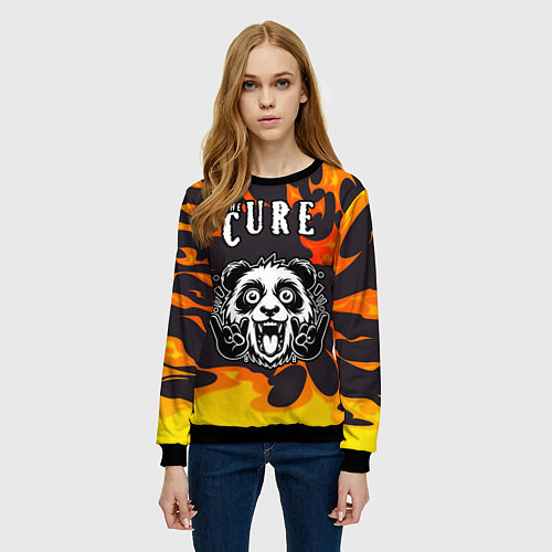 Женский свитшот The Cure рок панда и огонь / 3D-Черный – фото 3