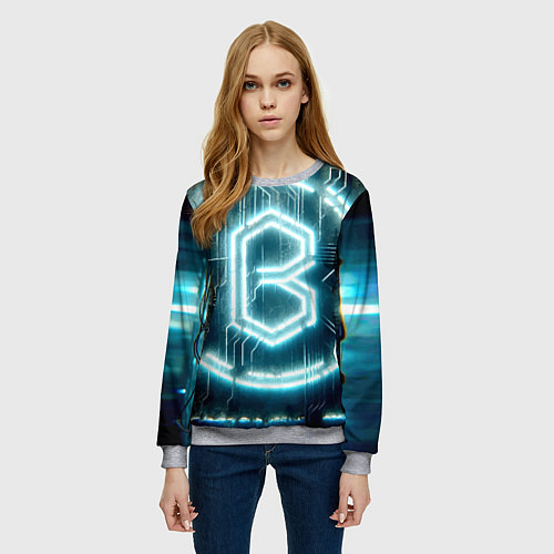 Женский свитшот Неоновая вывеска - свечение / 3D-Меланж – фото 3