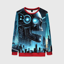Свитшот женский Cyberpunk skull - metropolis neon glow, цвет: 3D-красный