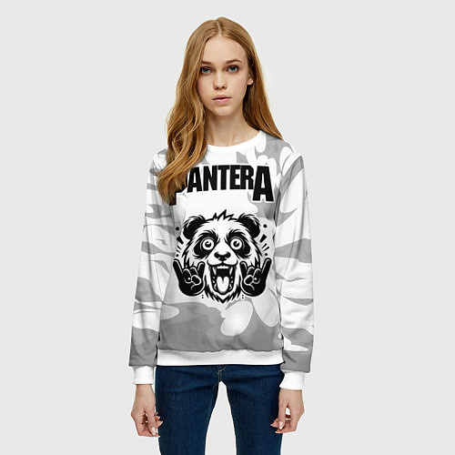 Женский свитшот Pantera рок панда на светлом фоне / 3D-Белый – фото 3