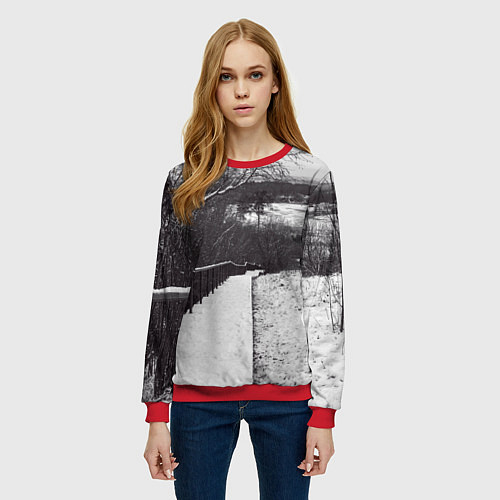 Женский свитшот Заснеженная лестница в парке / 3D-Красный – фото 3