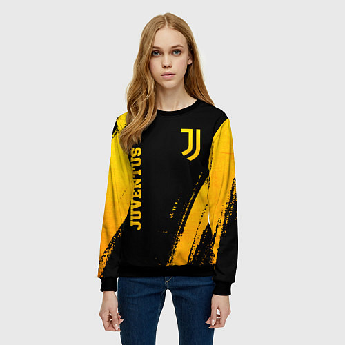 Женский свитшот Juventus - gold gradient вертикально / 3D-Черный – фото 3