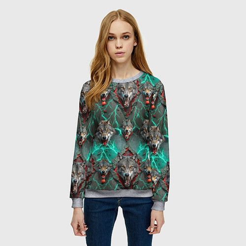 Женский свитшот Эпичный паттерн из волков / 3D-Меланж – фото 3