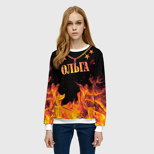 Женский свитшот Ольга - имя в огне / 3D-Белый – фото 3