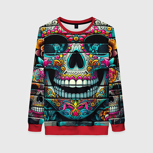 Женский свитшот Cool skull - graffiti ai art / 3D-Красный – фото 1