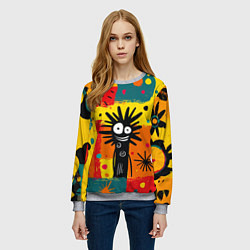Свитшот женский Красочная абстракция с черным персонажем, цвет: 3D-меланж — фото 2