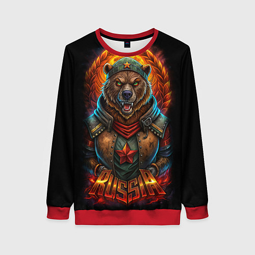 Женский свитшот Русский военный медведь солдат / 3D-Красный – фото 1