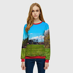 Свитшот женский Пригородный пейзаж, цвет: 3D-красный — фото 2