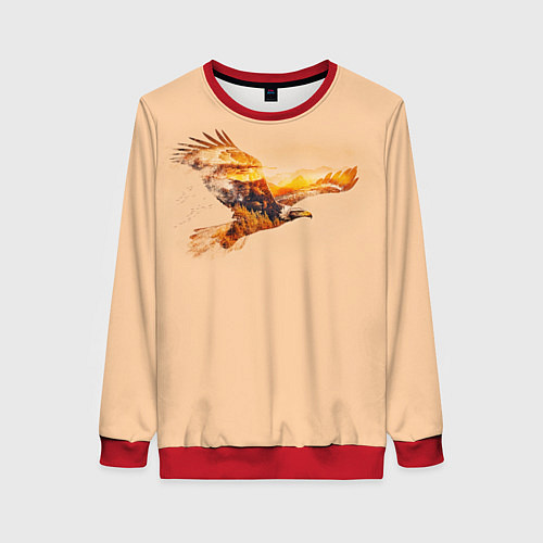 Женский свитшот Летящий орел и пейзаж на закате / 3D-Красный – фото 1