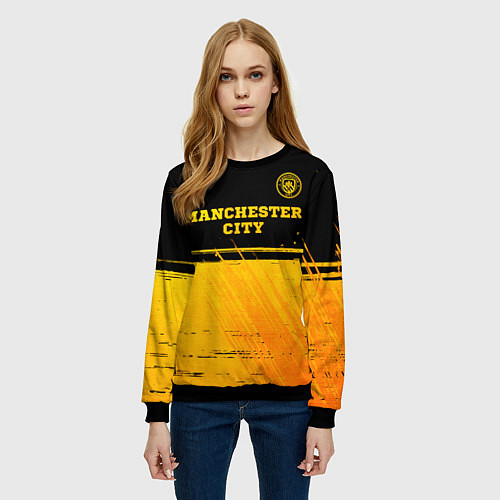 Женский свитшот Manchester City - gold gradient посередине / 3D-Черный – фото 3