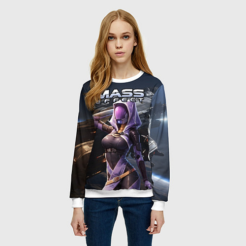Женский свитшот Mass Effect ТалиЗора и космический корабль / 3D-Белый – фото 3