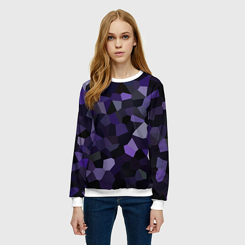 Женский свитшот Кристаллизация темно-фиолетового / 3D-Белый – фото 3