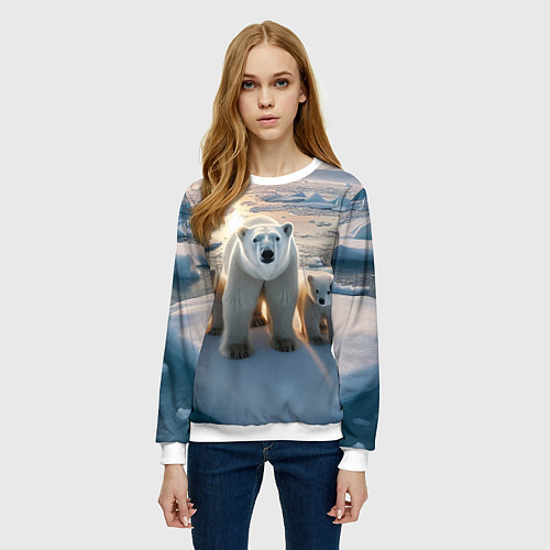 Женский свитшот Polar bear with her cubs - ai art / 3D-Белый – фото 3