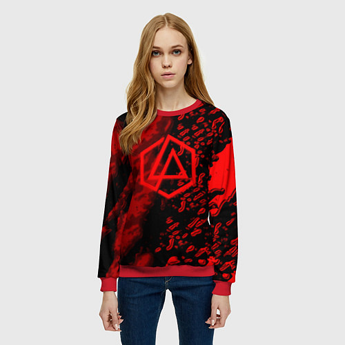 Женский свитшот Linkin park red logo / 3D-Красный – фото 3