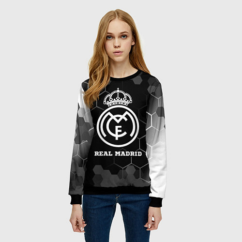Женский свитшот Real Madrid sport на темном фоне / 3D-Черный – фото 3