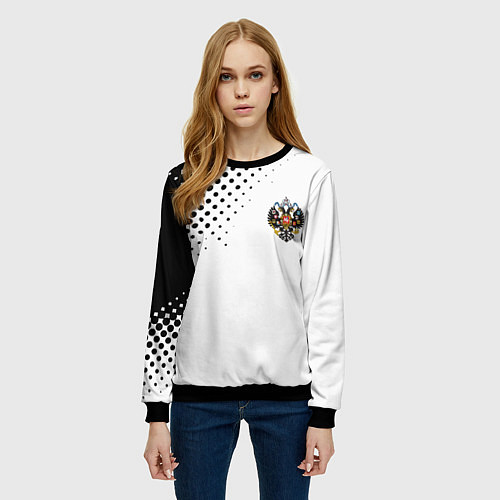 Женский свитшот Герб РФ спорт абстракция / 3D-Черный – фото 3