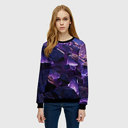 Свитшот женский Фиолетовые неоновые камни со светом, цвет: 3D-черный — фото 2