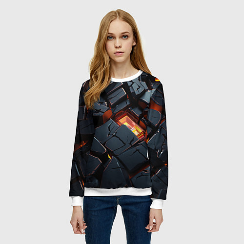 Женский свитшот Черные камни с разломами / 3D-Белый – фото 3