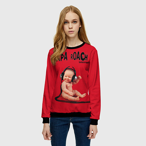 Женский свитшот Papa Roach - baby with headphones / 3D-Черный – фото 3