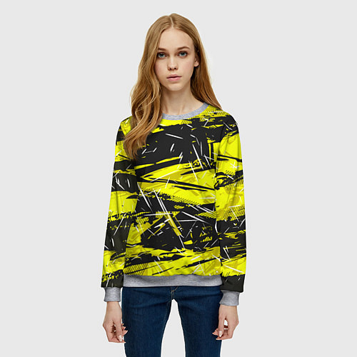 Женский свитшот Yellow geometry - спортивный узор / 3D-Меланж – фото 3