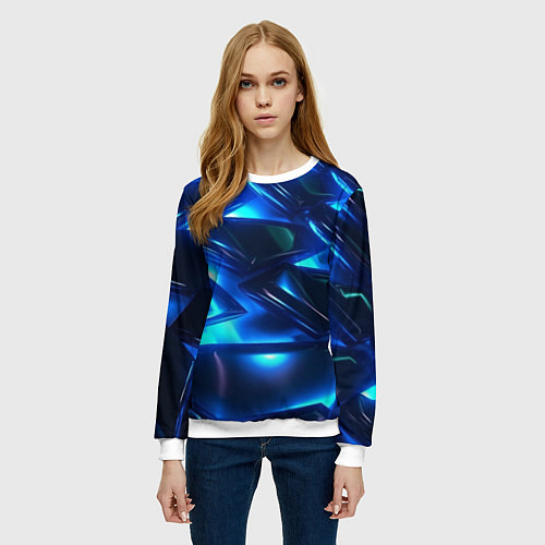 Женский свитшот Синие абстрактные неоновые плиты / 3D-Белый – фото 3