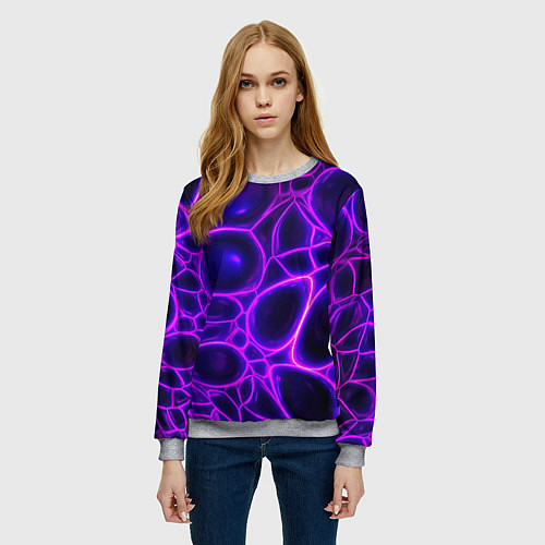 Женский свитшот Фиолетовы неоновые соты / 3D-Меланж – фото 3