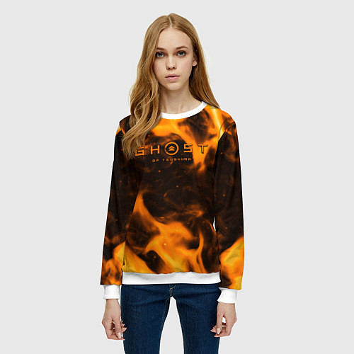 Женский свитшот Ghost of Tsushima шторм оранж / 3D-Белый – фото 3
