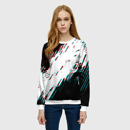Женский свитшот Glitch effect / 3D-Белый – фото 3
