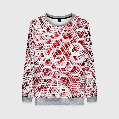 Женский свитшот Хаотичный гексагональный каркас в красном тумане / 3D-Меланж – фото 1
