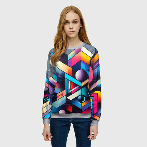 Женский свитшот Геометрическое абстрактное граффити - нейросеть / 3D-Меланж – фото 3