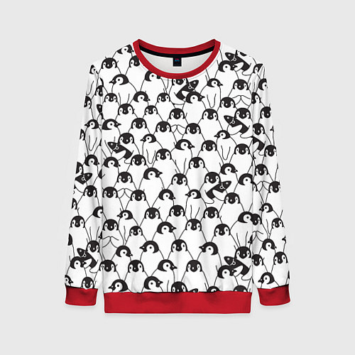 Женский свитшот Узор с пингвинами / 3D-Красный – фото 1