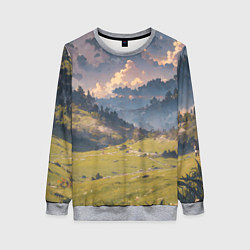 Свитшот женский Зелёное поле и небо - аниме, цвет: 3D-меланж