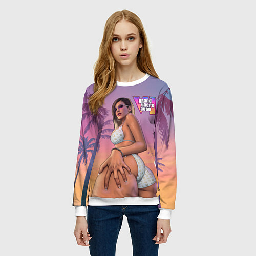 Женский свитшот Девушка в купальнике из Gta 6 / 3D-Белый – фото 3