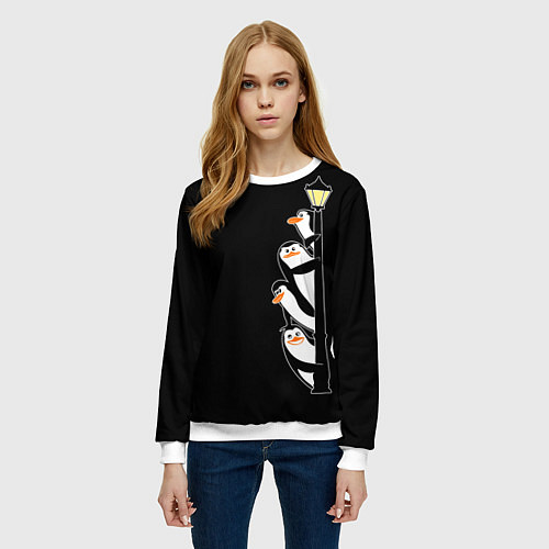 Женский свитшот Пингвины на фонарном столбе / 3D-Белый – фото 3