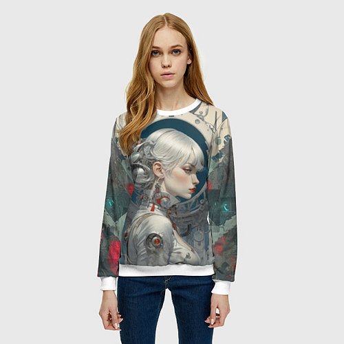 Женский свитшот Платиновая девушка-андроид / 3D-Белый – фото 3