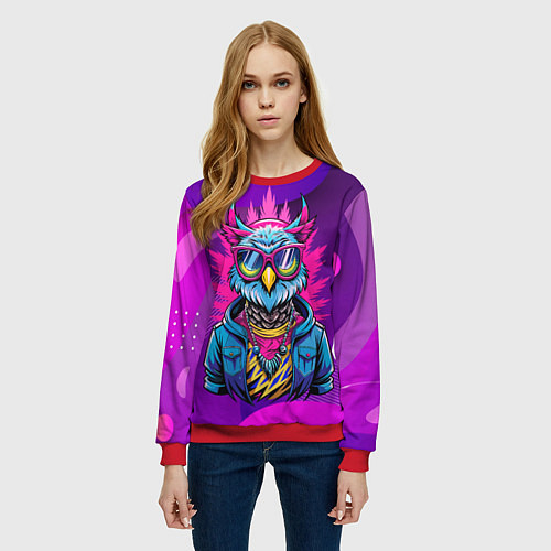 Женский свитшот Стильная сова в одежде / 3D-Красный – фото 3