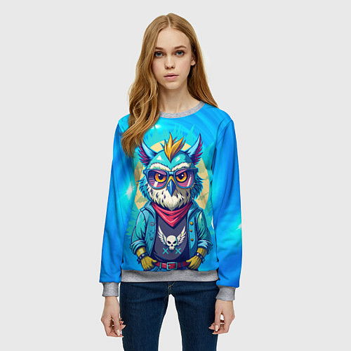 Женский свитшот Сова в одежде на стиле / 3D-Меланж – фото 3