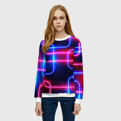 Женский свитшот Светящиеся неоновые дуги / 3D-Белый – фото 3