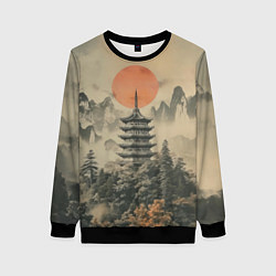 Свитшот женский Японская башня, цвет: 3D-черный