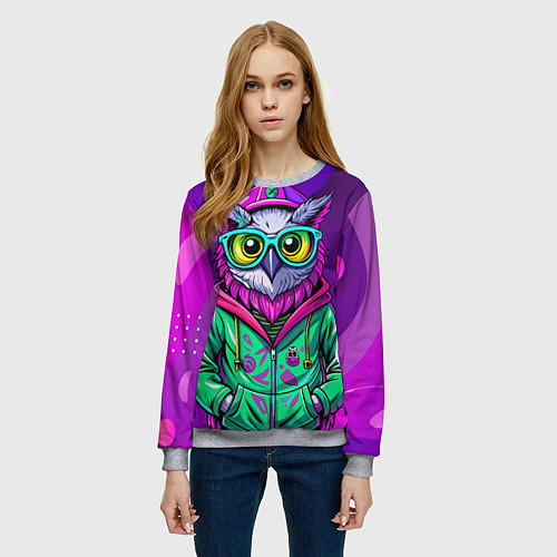 Женский свитшот Модная сова на фиолетовом / 3D-Меланж – фото 3