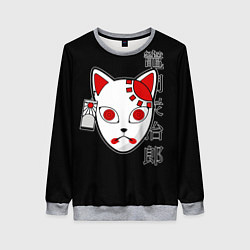 Свитшот женский Маска кицунэ - иероглифы, цвет: 3D-меланж