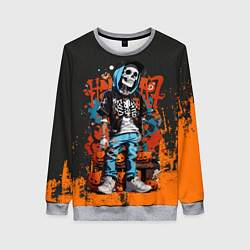 Свитшот женский Скелет с тыквами, цвет: 3D-меланж