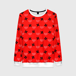 Свитшот женский Сюрикены и сердечки: красный, цвет: 3D-белый