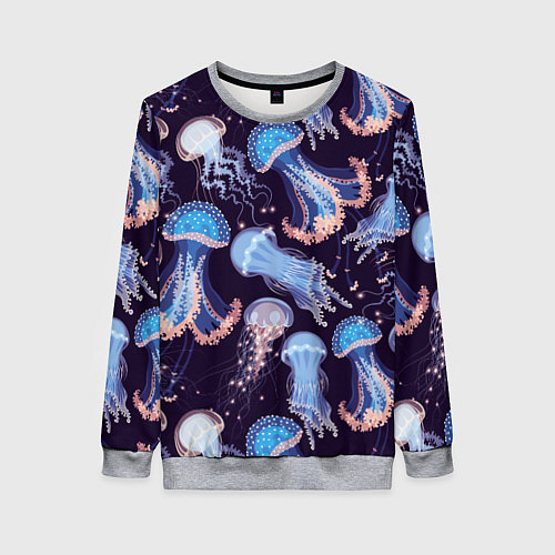 Женский свитшот Светящиеся медузы / 3D-Меланж – фото 1