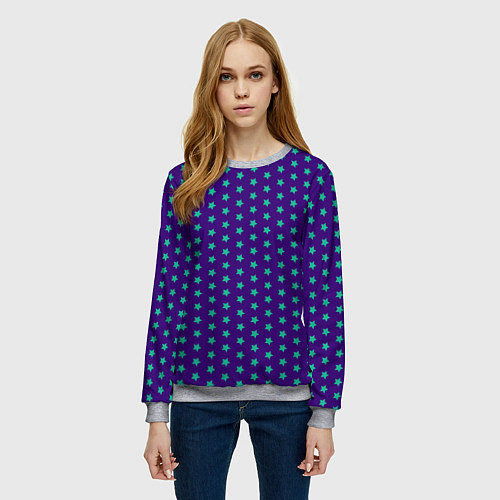 Женский свитшот Зеленые звезды паттерн / 3D-Меланж – фото 3