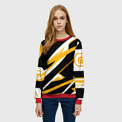 Свитшот женский Жёлто-белые полосы и чёрный фон, цвет: 3D-красный — фото 2
