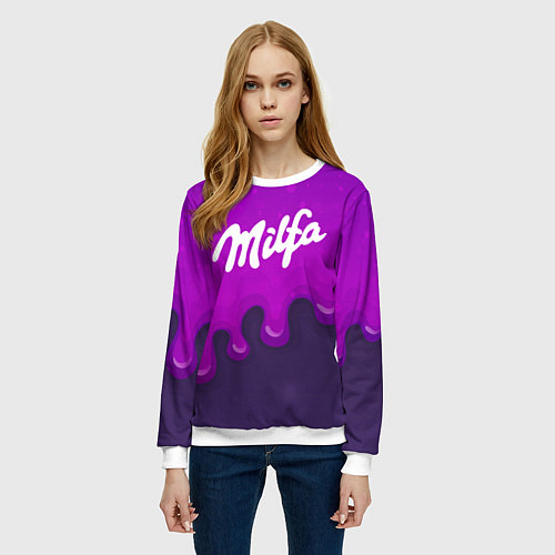 Женский свитшот Милфа фиолетовые капли / 3D-Белый – фото 3