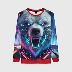 Свитшот женский Cyber bear - neon glow, цвет: 3D-красный