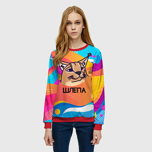 Женский свитшот Нарисованный кот Шлепа pop art / 3D-Красный – фото 3
